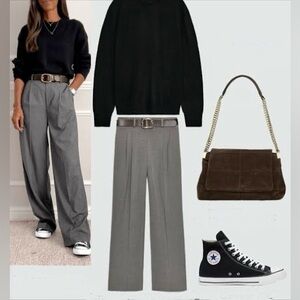 Oversized Zara Wide-Leg Gray Trousers with High Waist Small NWOT